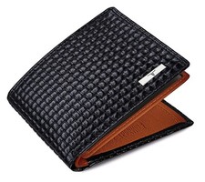 NEW BLACK/ORNAGE BI-FOLD LEATHER MEN'S WALLET RFID PROTECTION GIFT ITEM