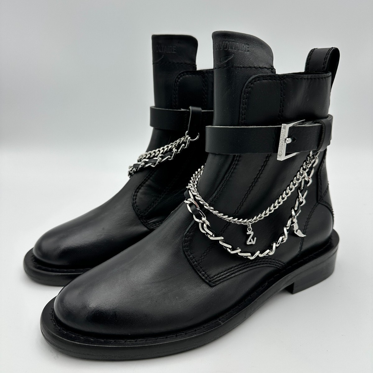 Zadig & Voltaire Boots Womans 36 Black Chain Buckle Combat Zadig & Voltaire Boots Womans 36 Black Chain Buckle Combat