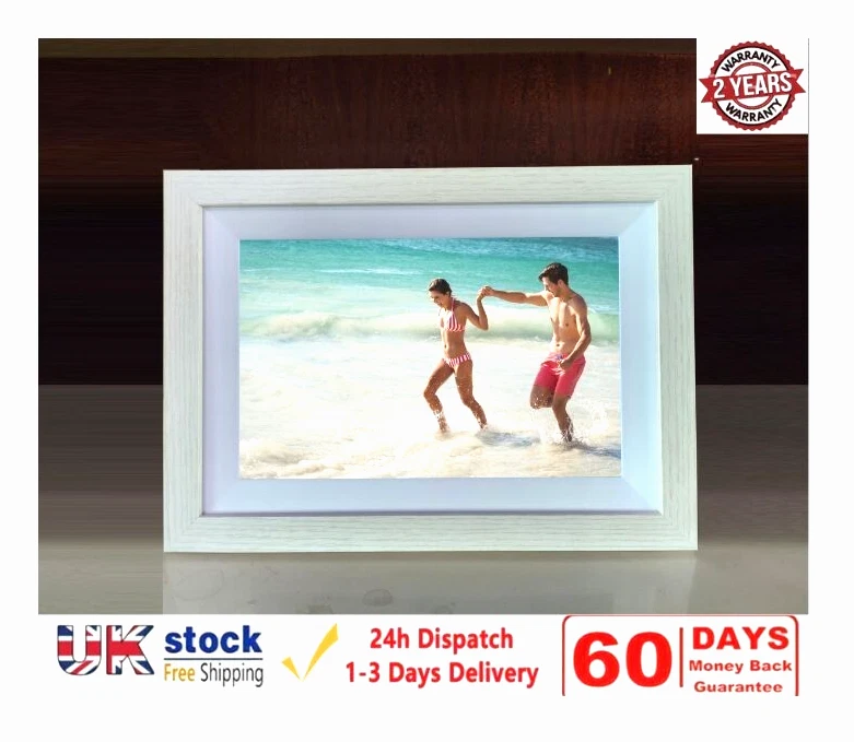 WiFi Digital White Wood Photo Frame 10.1inch Touch Screen 16GB Christmas Gift - Image 2 of 4