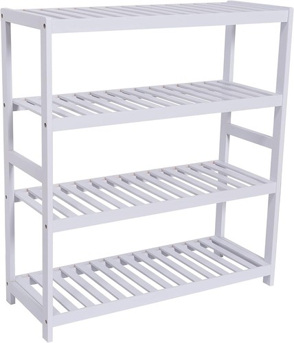 4 TIER BAMBOO SHOE RACK ORGANISER STAND STORAGE SHELF UNIT natural grey white - Picture 2 of 45