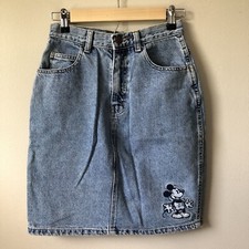 Disney Store Denim Skirt Womens Vintage 7/8 XS Blue Mickey Mouse Embroidered