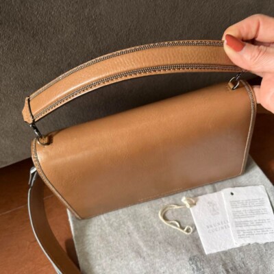 Brunello Cucinelli Monili Brown Leather Shoulder Bag Handbag 