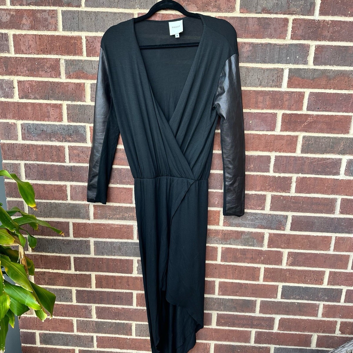 mason leather dress Sleeve Black V Neck Jersey Asymmetric Women's Size S YGroup_gardenia-halter