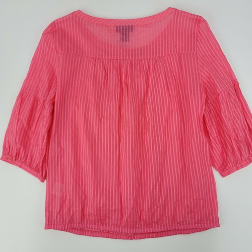 Apostrophe Womens Large Pink Pleated Ruffles Stripes Cotton Button Front Blouse - Picture 4 of 7