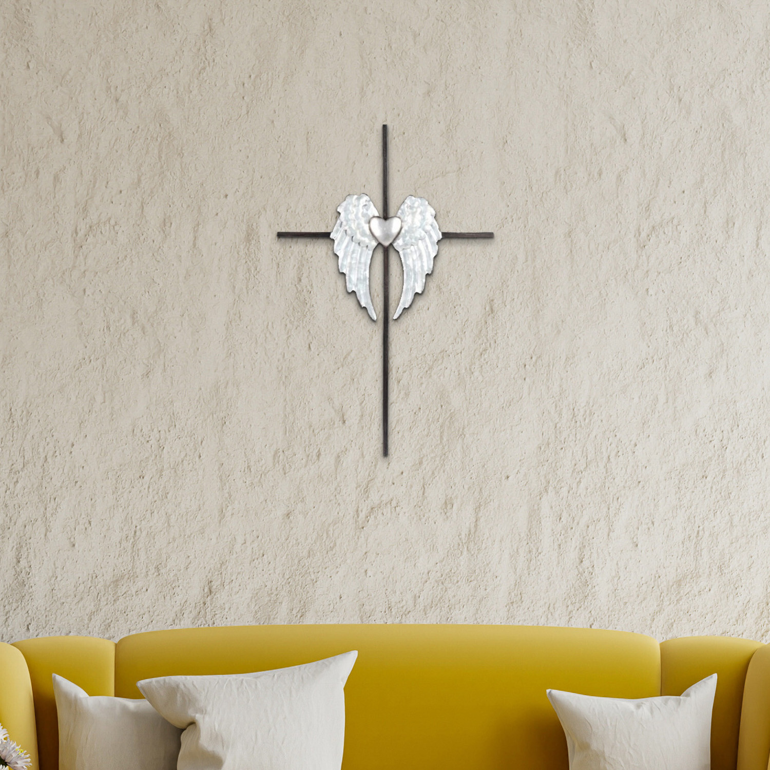 12.5"H Cross Angel Wings Wall Plaque Holy Religious Figurine Room Decor