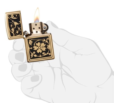 Zippo 20903 Gold Floral Flourish Brushed Brass | eBay