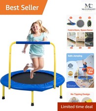 Portable 36-Inch Foldable Kids Trampoline with Adjustable Gymnastics Bar