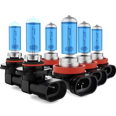 9005 High Beam/H11 Low Beam/H11 Fog Halogen Headlights 300% 6000k White - 6 Pack