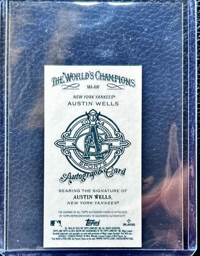 Austin Wells Allen & Ginter Mini RC Auto Red Ink #8/10 New York Yankees *READ* - Picture 2 of 4