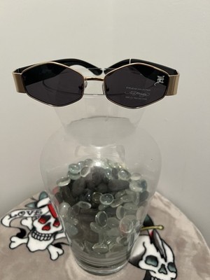 NWT ED HARDY REBEL Sunglasses 100% UV Protection Black Gold Screaming Tiger Y2K