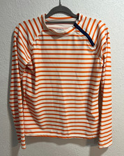 Cabana Life Womens Rashguard Swim Top Orange and White Stripe Zip Neck Size L