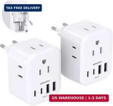 2 Pack European Travel Plug Adapter, HANYCONY International Power Adapter 4 Outl