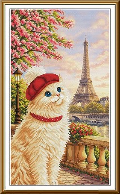 Counted cross stitch kit DIY unprinted canvas French cat embroidery craft 3489