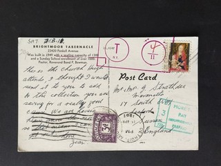 GB 1967 3d POSTAGE DUE ON POSTCARD FROM USA