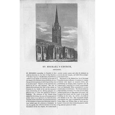 COVENTRY St Michael's Church - Antique Print 1818