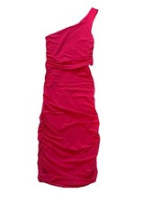 Express Ruched One Shoulder Bodycon Midi Dress Pink Stretch Womens Size XXS NWT