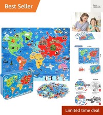World Sea Map Jigsaw Puzzle for Kids - 100-Piece Learning Adventure in Metal Box