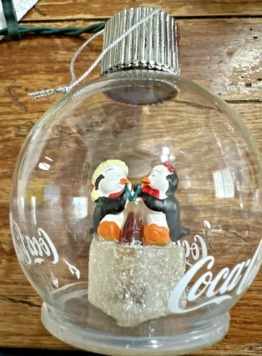 Coca Cola Collectibles Holiday Radiance Penguins Sharing Coke Glass Ornament