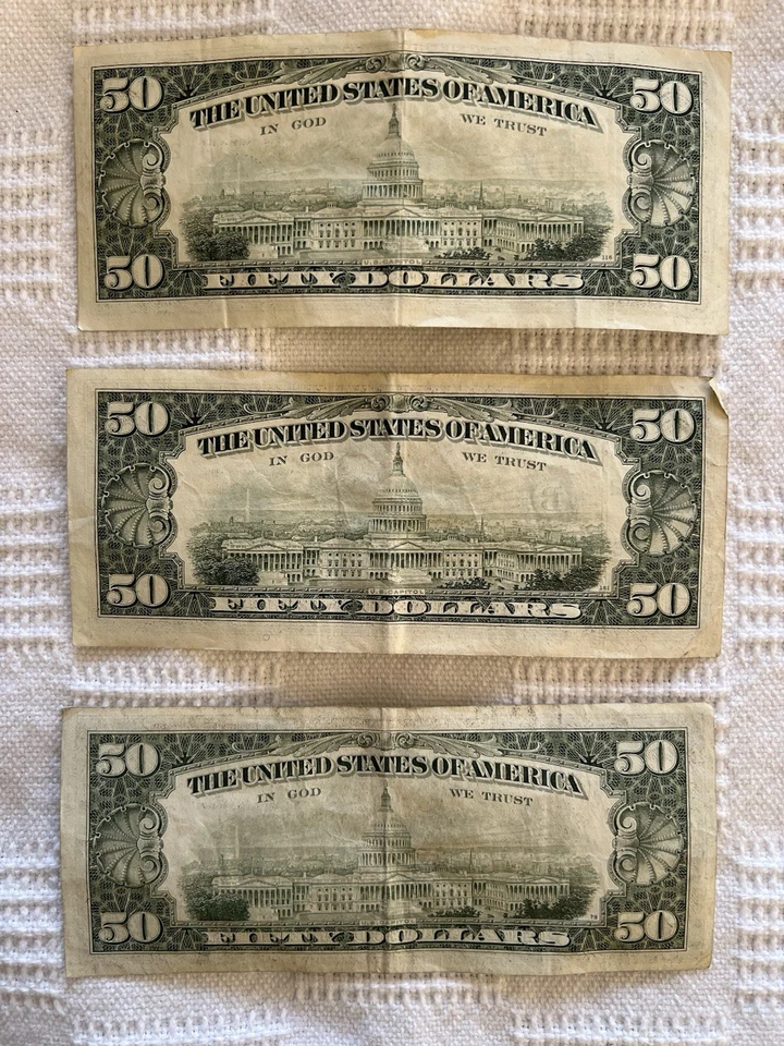 Original $50 Dollar Bills Two Series 1990 and One Series 1981.  - Image 2 of 2