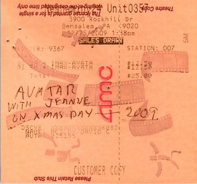 AMC MovieWatcher Loyalty Card & 2009 Avatar IMAX Ticket Receipt Bensalem PA