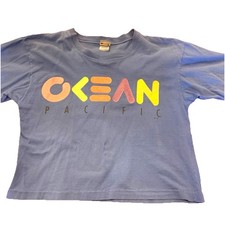 Ocean Pacific OP T Shirt Vintage Y2K Surf Skate Neon Logo Blue One Size