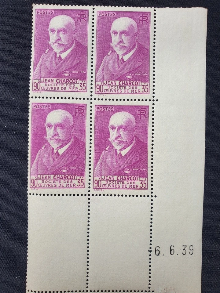 FRANCE COMMANDANT JEAN CHARCOT N°377A COIN DATÉ du 06.06.1939 NEUF ** LUXE MNH - Photo 1/1