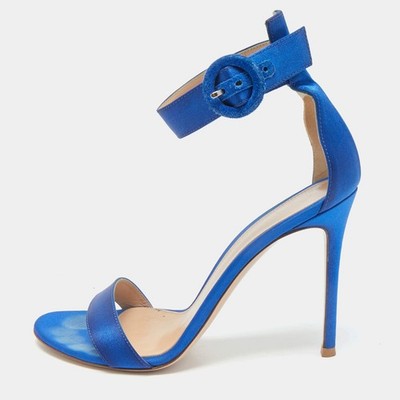 Gianvito Rossi Sandalen blau Satin Portofino Riemchen Größe 39,5