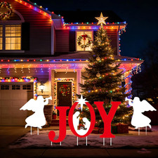 5Pc Christmas Joy Yard Signs Large Joy Nativity Yard Sign with Stakes Xmas Angel