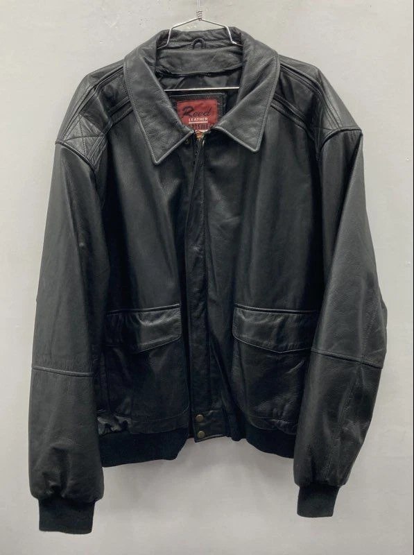 Bomber/Harrington Black Leather Vintage Outerwear Coats & Jackets