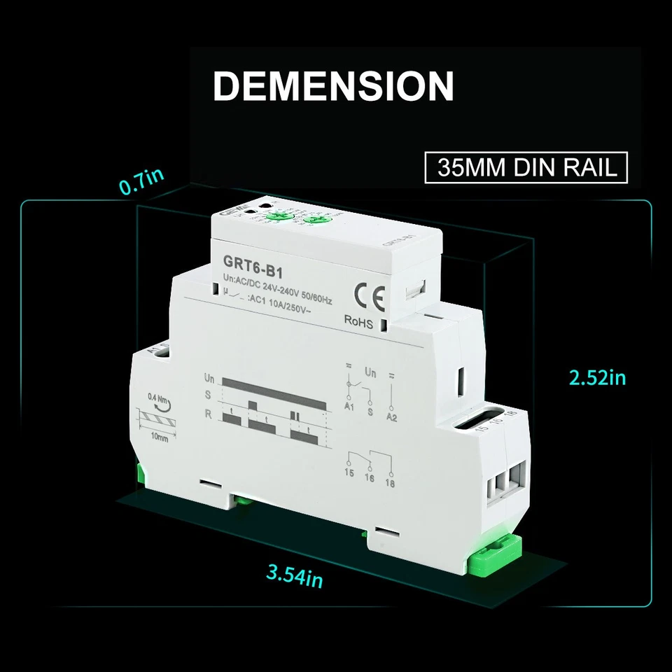 GEYA On Delay Off Delay Timer Relay Time Delay Relay AC/DC24V-240V 10A Din Rail - Image 3 of 4