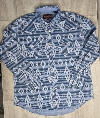 Rock & Roll Cowboy Shirt Mens XL Aztec Pearl Snap Western Blue Long Sleeve