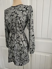 Michael Kors Silver Metallic Paisley Flounce Mini Dress Sz 2X Elastic Waist 