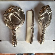 Godinger Silver Tone Vanity Set Mirror Brush Comb with Bow Design
