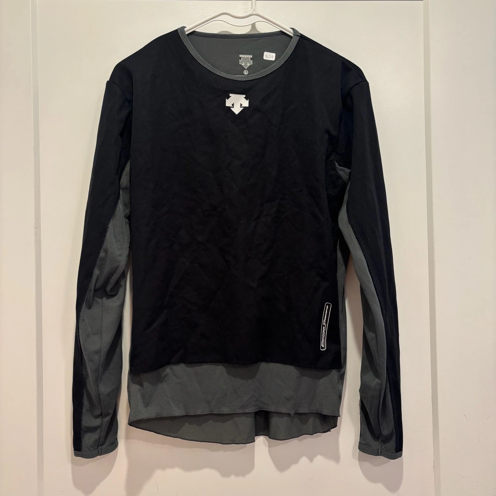Descente Mens Long Sleeve Athletic Training Top Black Grey Size L Made in Canada