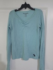 Abercrombie Kids Pullover Soft Rib Sweater Size 9/10 Light Blue V-neck
