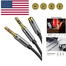 Headphone Splitter for Computer 3.5mm Female to 2 Dual 3.5mm Male Braided Aud...