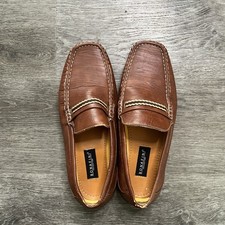 Brown leather loafers with a casual, preppy vibe For Sale