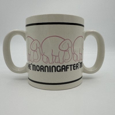 Vintage Funny mug The Morning After Coffee Mug Hangover Pink Elephants 2 Handles