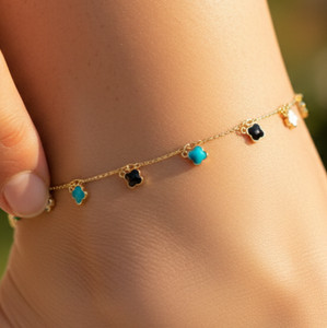 Dainty Multi-Color Clover Anklet Gold plated Charm Designer Jewelry For Women