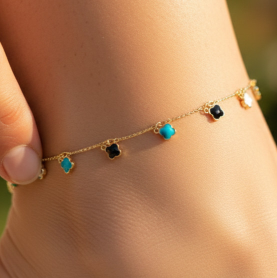 Dainty Multi-Color Clover Anklet Gold plated Charm Designer Jewelry For Women
