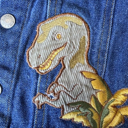 Giacca jeans dinosauro denim bambino ragazzo 3T Dino Trail applique accenti velluto a coste - Foto 5 di 8