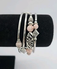 Pink Zebra Jasper Bead Bracelet Bohemian Stackable Stretch Southwestern 