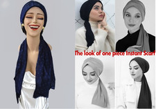 Hijab Beautiful Instant Scarf 17WX64"L Fabric/color Dark Blue