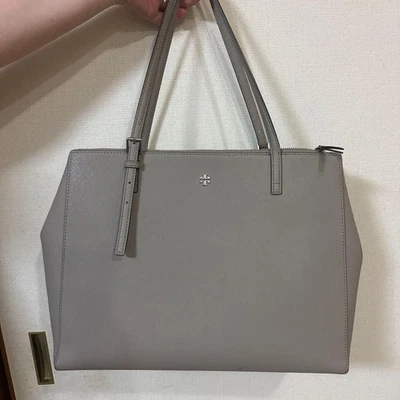 TORY BURCH Tote Bag En Cuir Emerson Avec Logo Pour Femme GRAY HERON Authentique - Photo 1/4