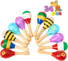 24 PCS Cinco De Mayo Mini Wooden Maracas for Kids, Fiesta Party Favors and Baby