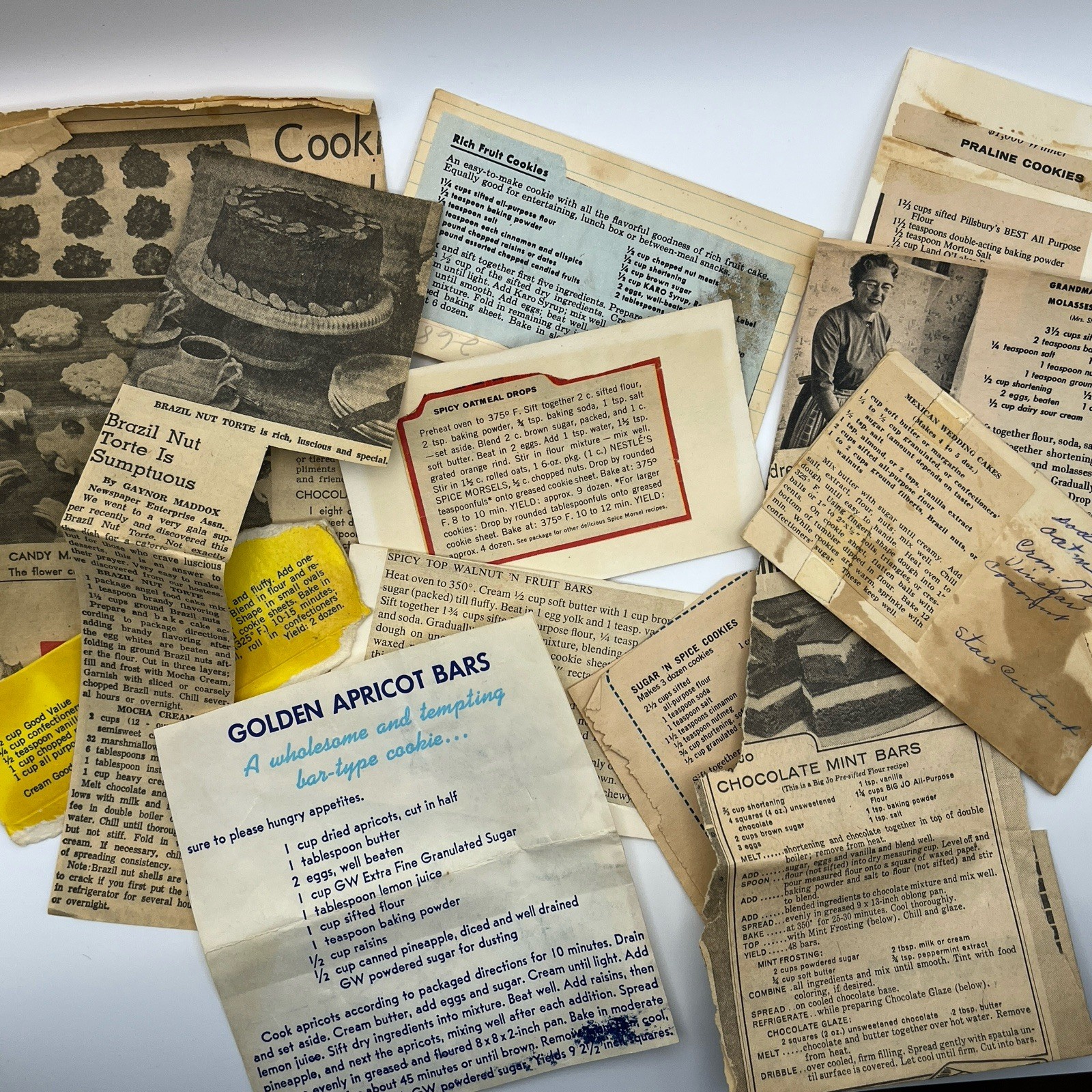 Vintage Lot of 12 Recipes newspaper, glued to index cards, Big Jo flour, 1940-60