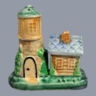 Lighthouse & Cottage on Tray Nesting Salt & Pepper Shakers Shore Decor Japan