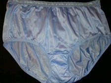 Vintage Hanes Blue Satin Nylon Silky Floral Brief Granny Panties XL 10 EUC
