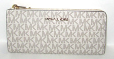 Michael Kors Jet Set Travel Large Three-Quarter ZIp Wallet Vanilla Logo NWT 228