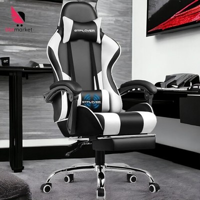 XUEGW Bürostuhl Mit Fußstütze - Ergonomischer Gaming Stuhl Mit Hoher Rückenlehne